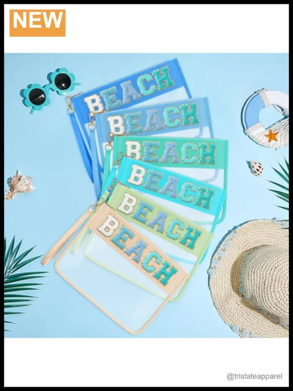 6 Pcs Chenille Letter Clear Makeup Bag Set with Zipper Waterproof Cosmetic